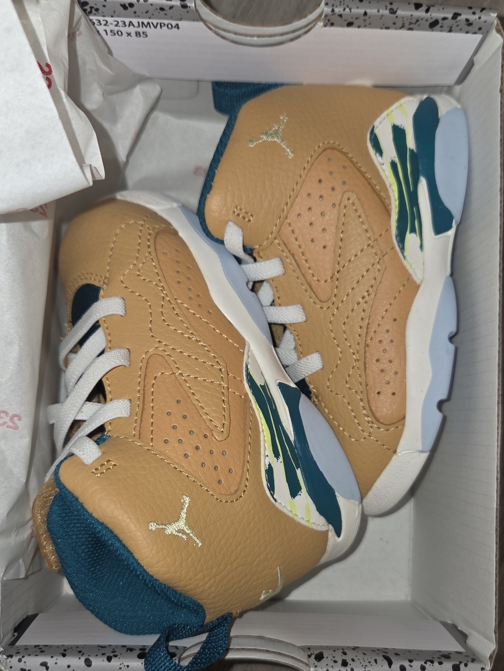 Jordan Kids Tan and Teal High-Top Sneakers with White Laces